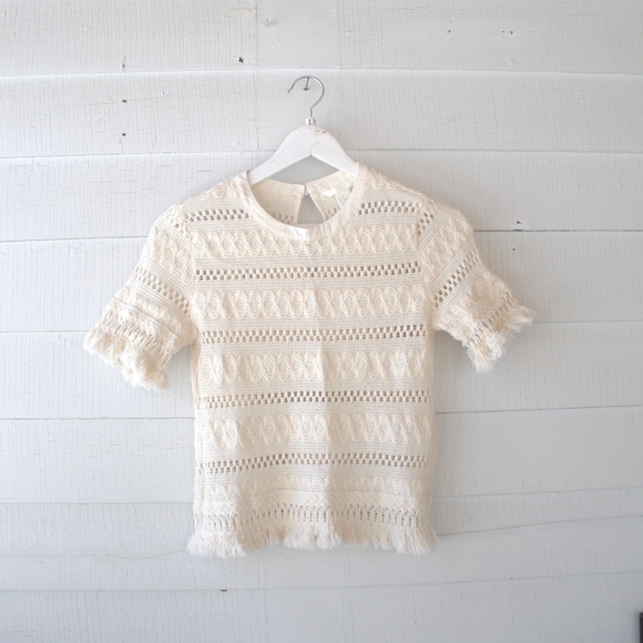 H&M Tops - H&M Eyelet Media Fringe Cotton Top Medium 8